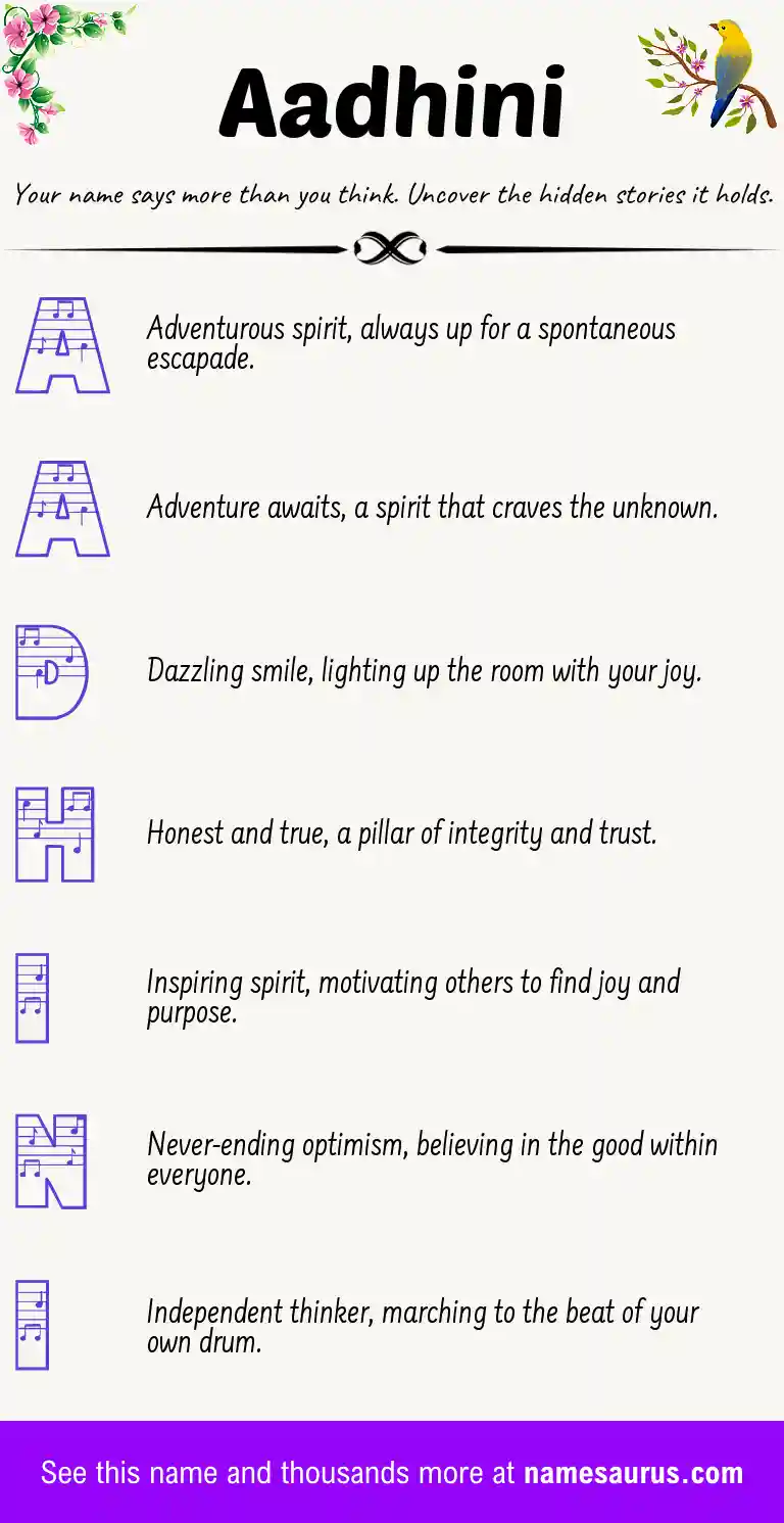 Acrostic poem about Aadhini.