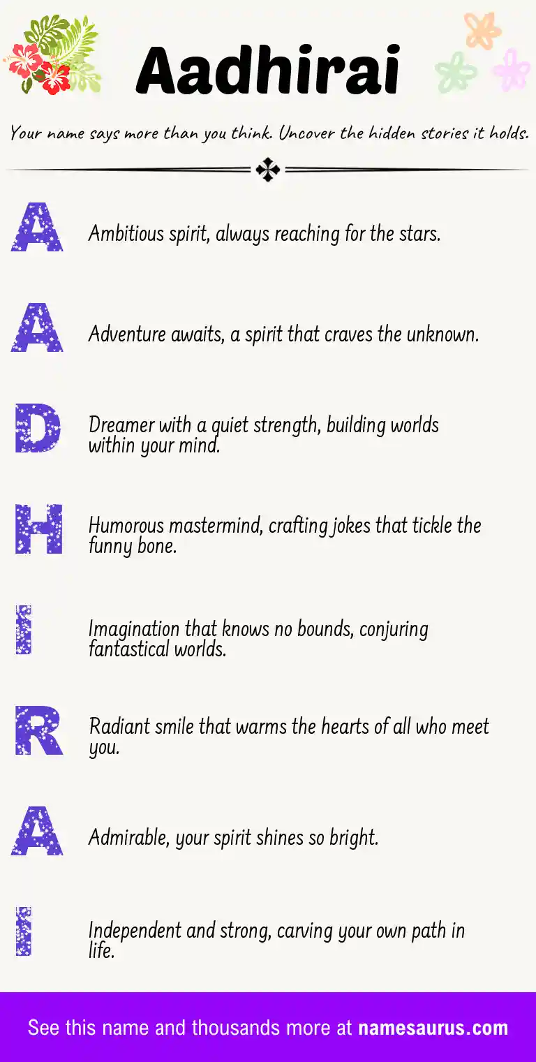 Acrostic poem about Aadhirai.