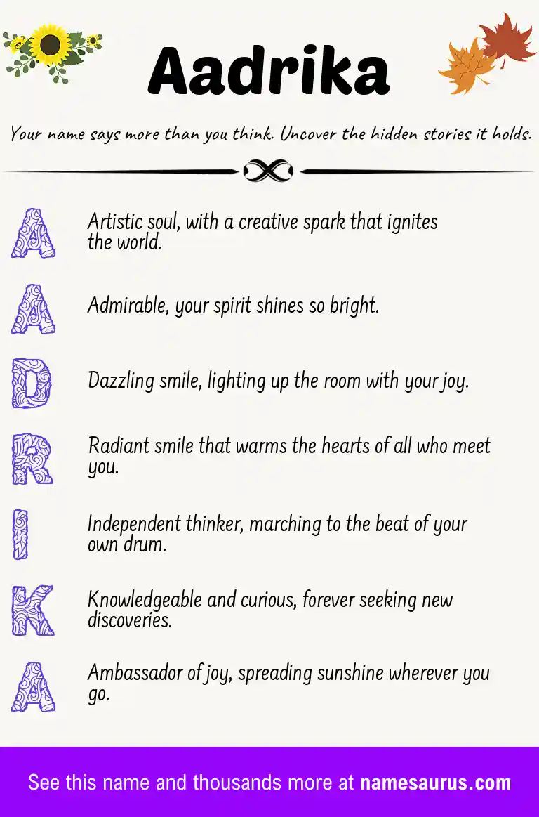Acrostic poem about Aadrika.