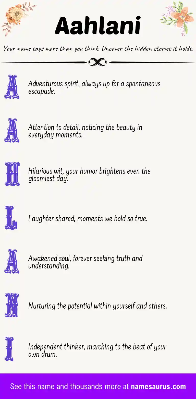 Acrostic poem about Aahlani.