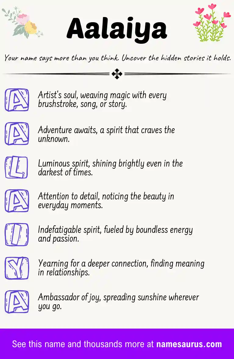 Acrostic poem about Aalaiya.