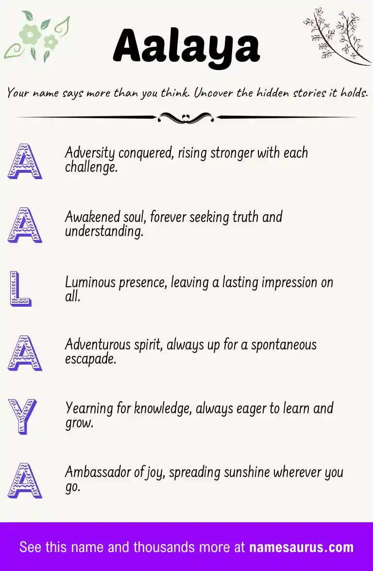 Acrostic poem about Aalaya.