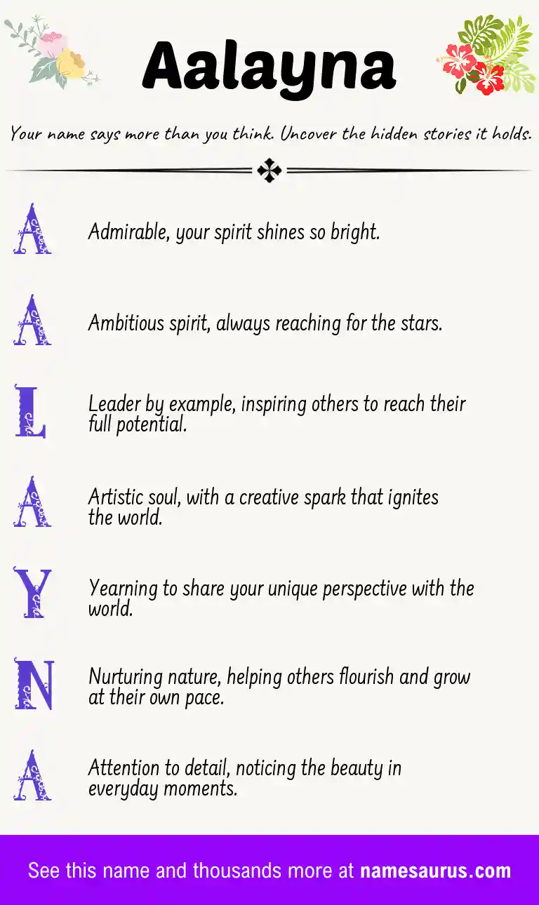 Acrostic poem about Aalayna.