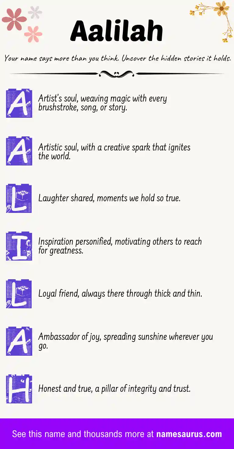 Acrostic poem about Aalilah.