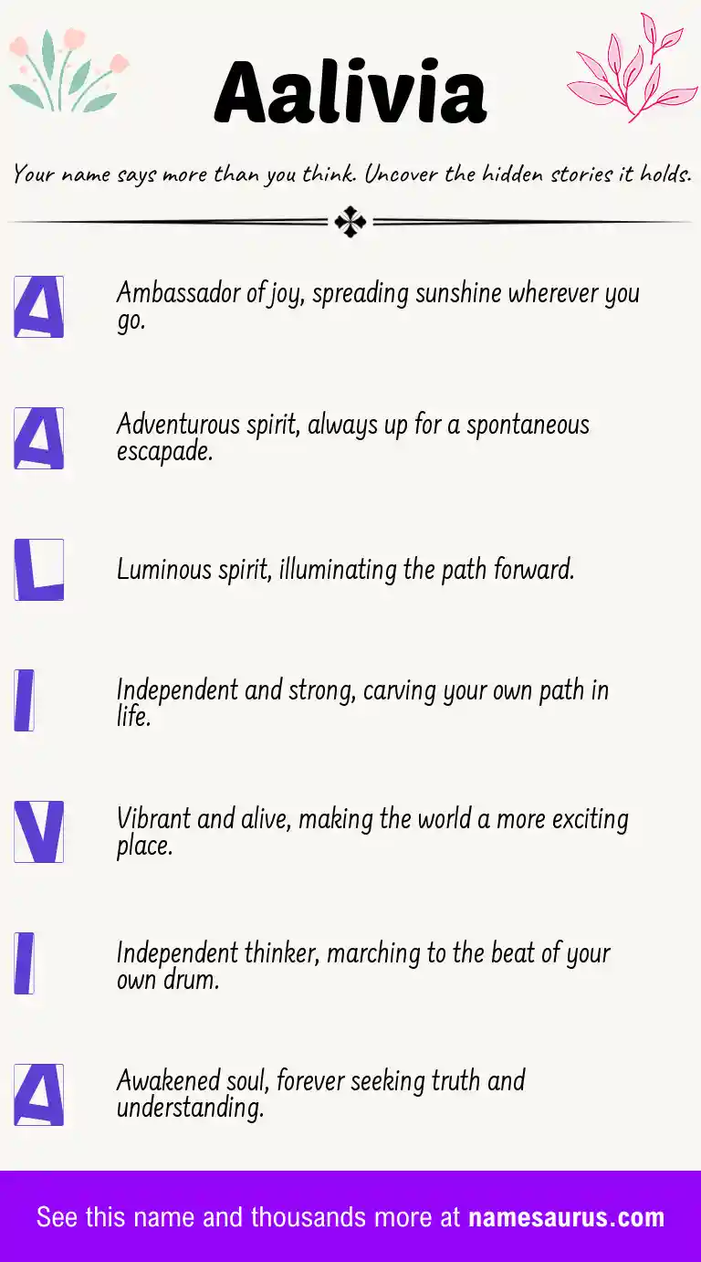 Acrostic poem about Aalivia.