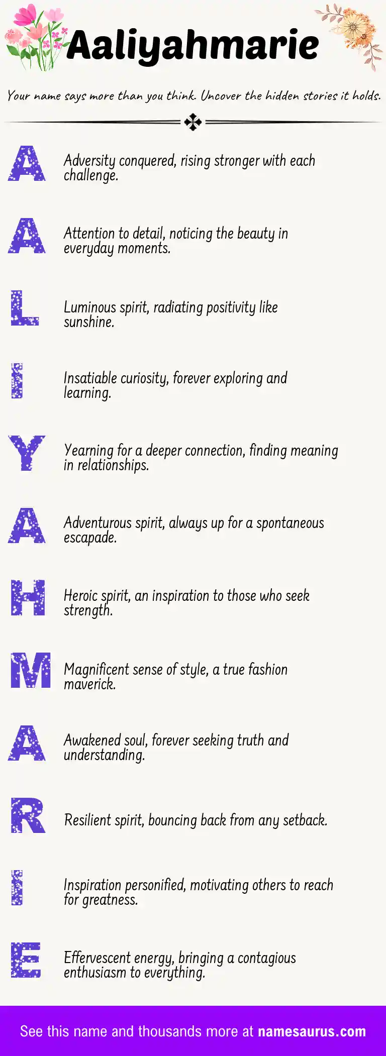 Acrostic poem about Aaliyahmarie.