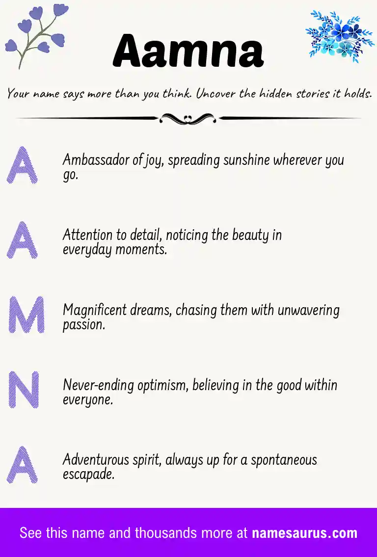 Acrostic poem about Aamna.