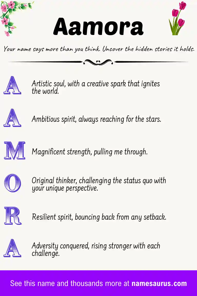Acrostic poem about Aamora.