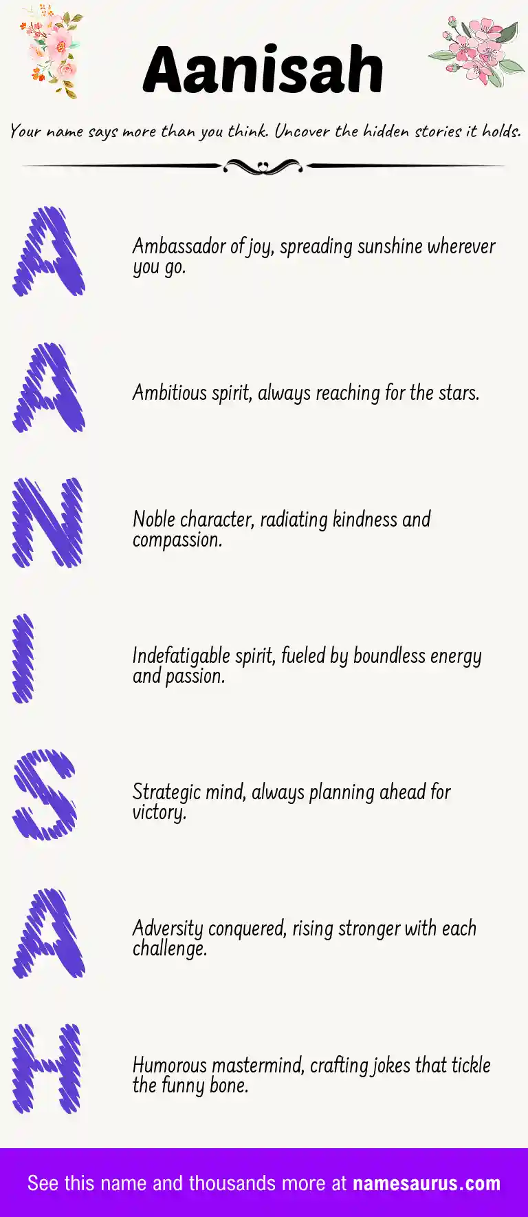 Acrostic poem about Aanisah.