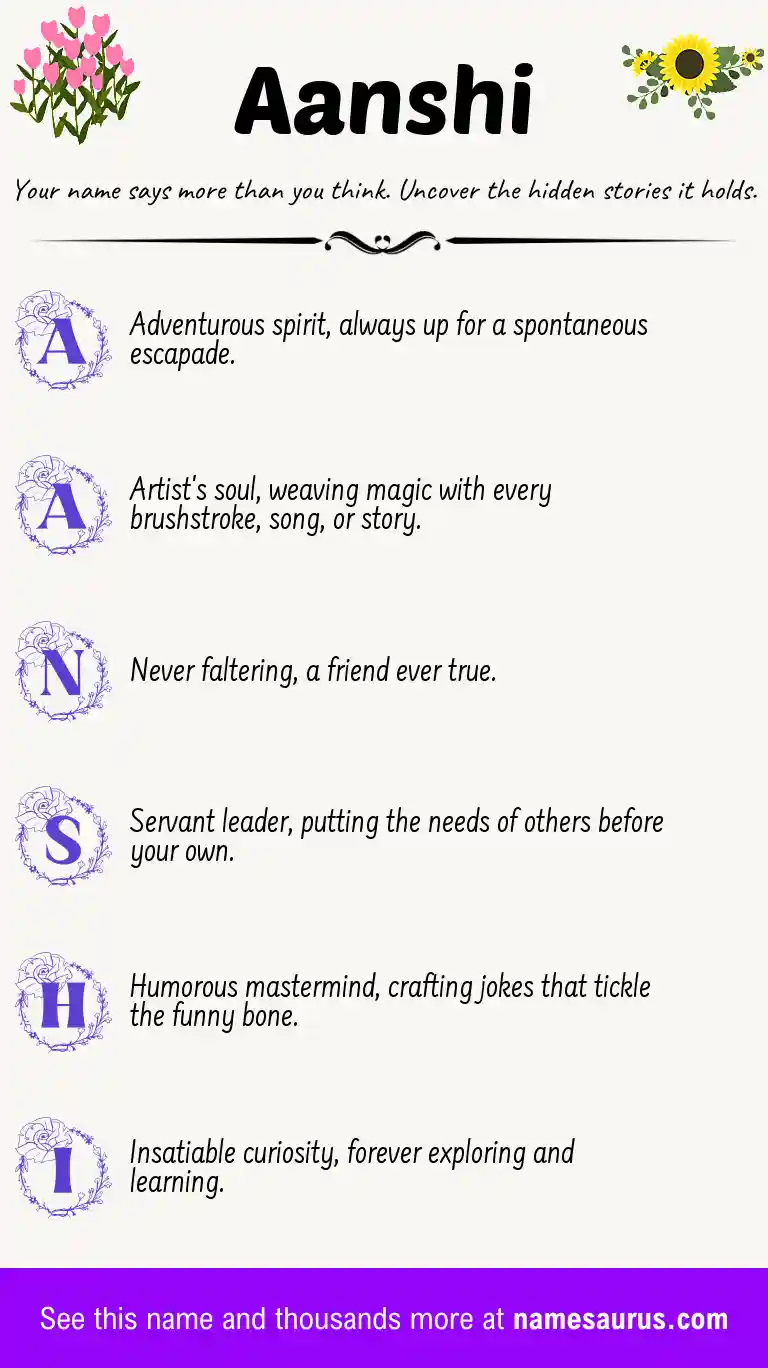 Acrostic poem about Aanshi.
