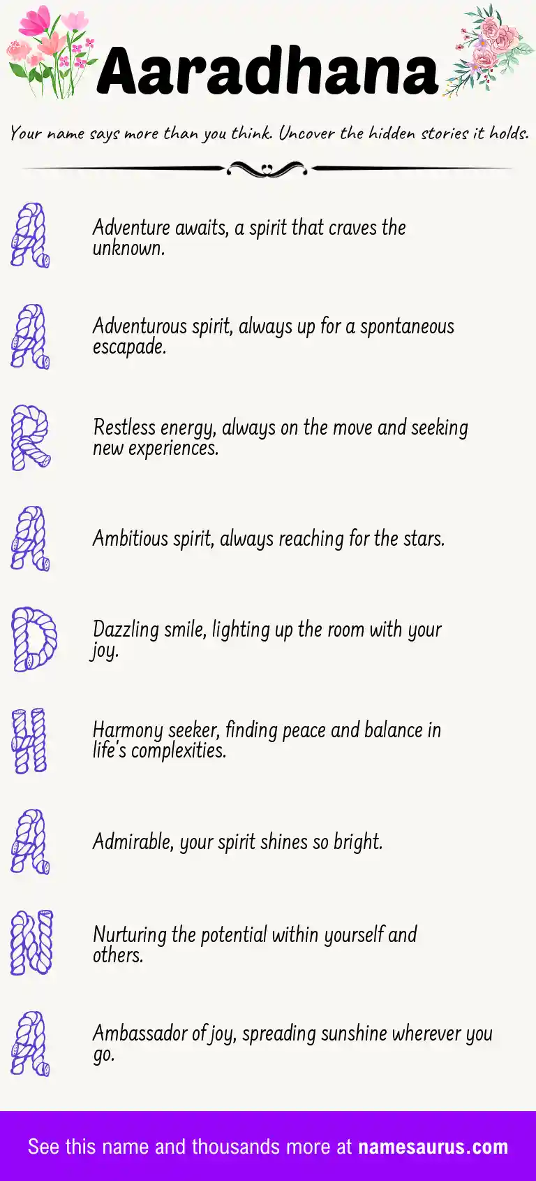 Acrostic poem about Aaradhana.