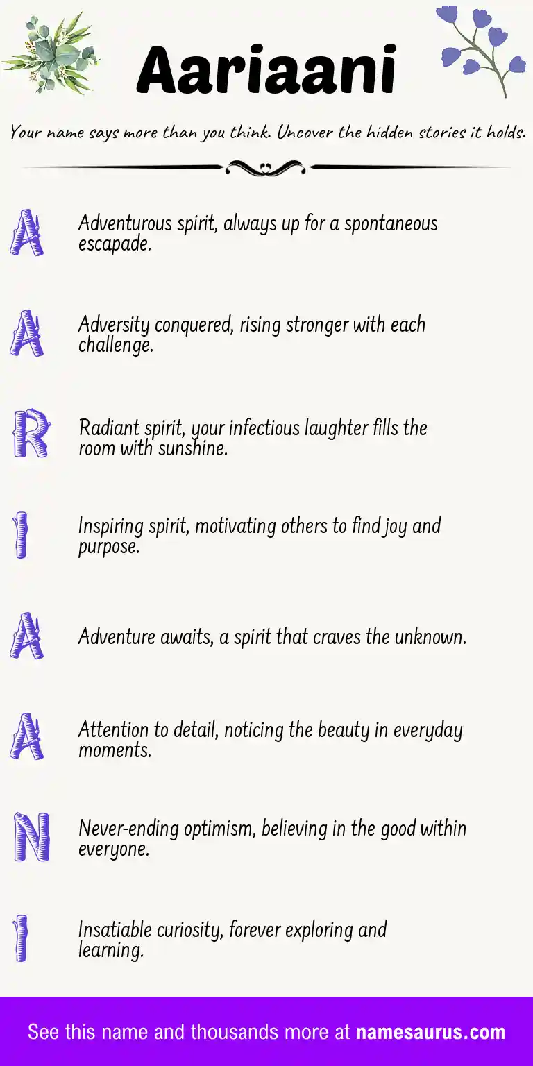 Acrostic poem about Aariaani.