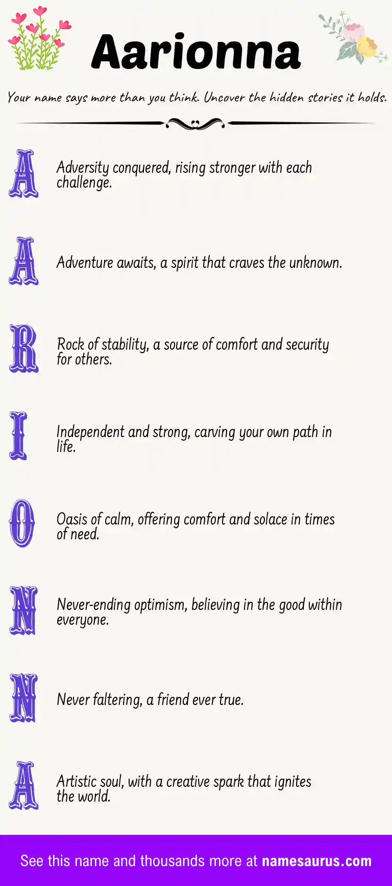 Acrostic poem about Aarionna.