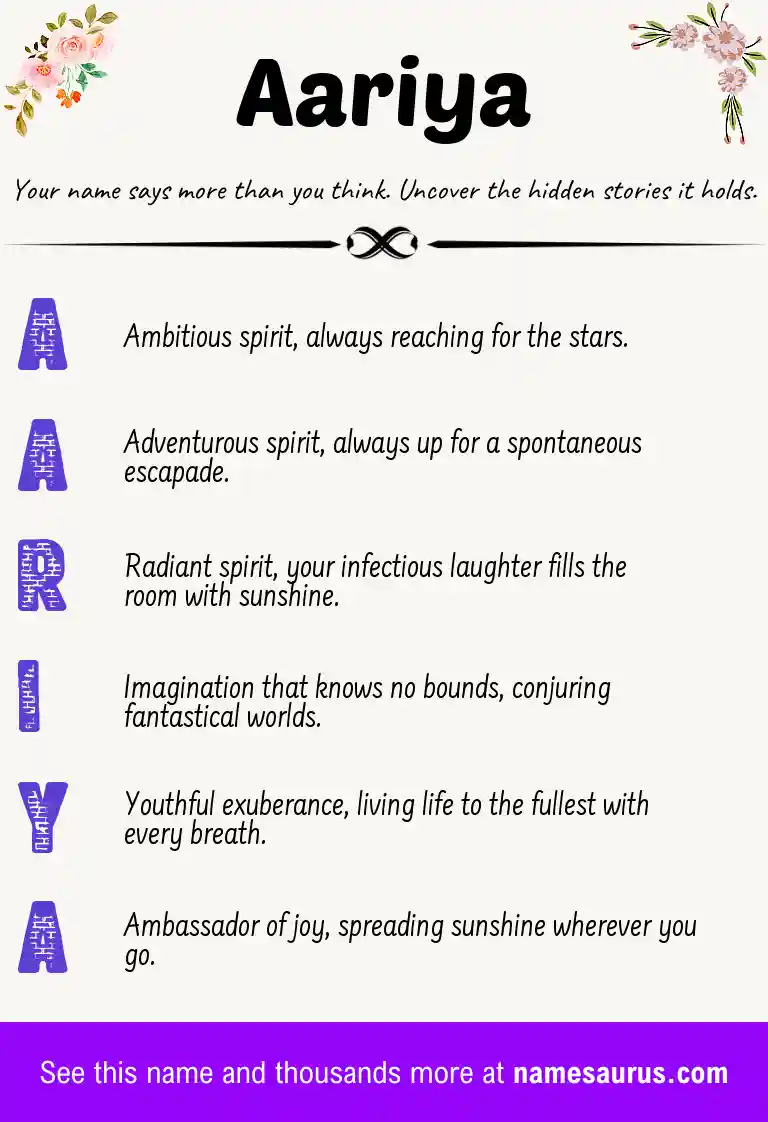 Acrostic poem about Aariya.