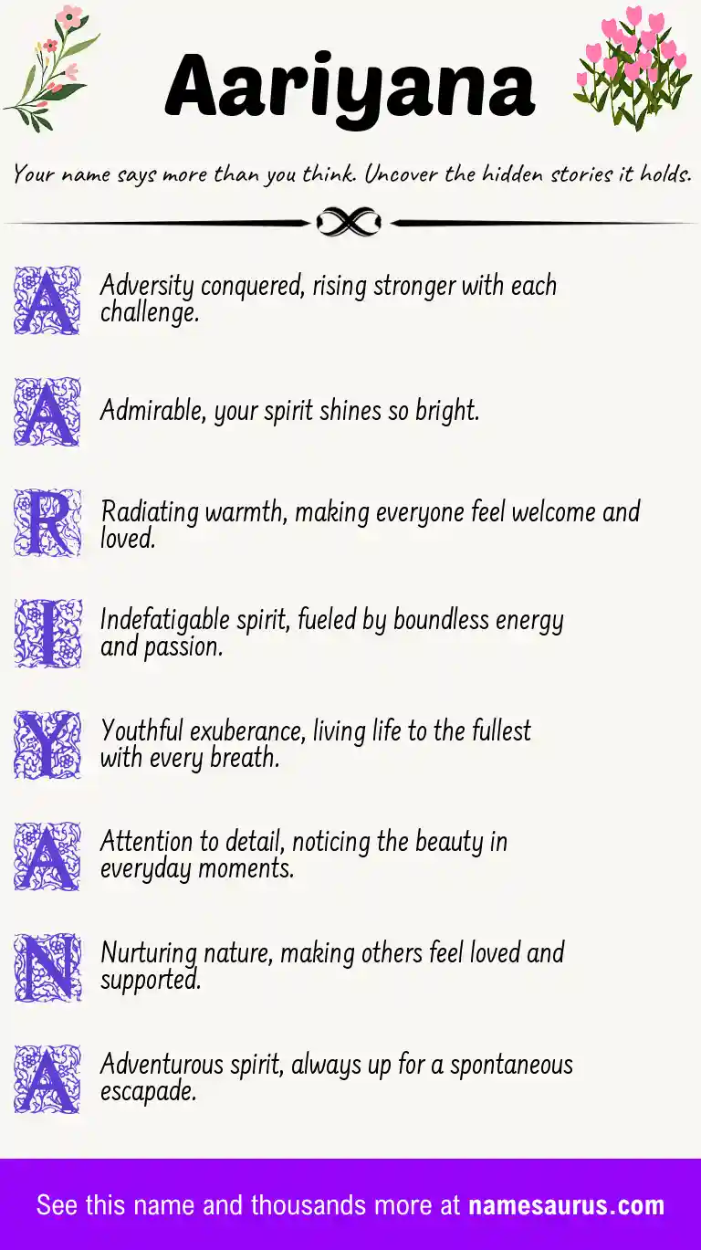 Acrostic poem about Aariyana.