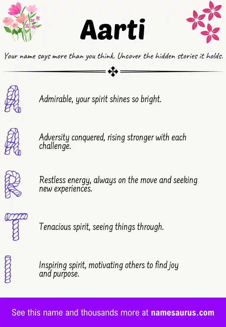 Acrostic poem about Aarti.