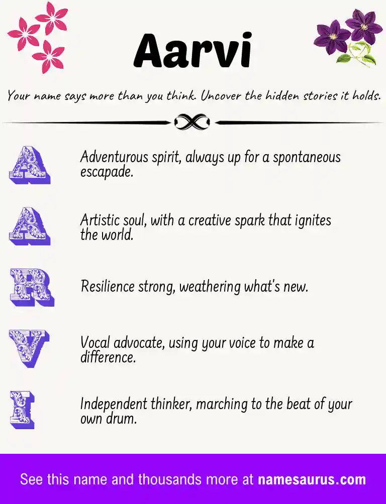 Acrostic poem about Aarvi.