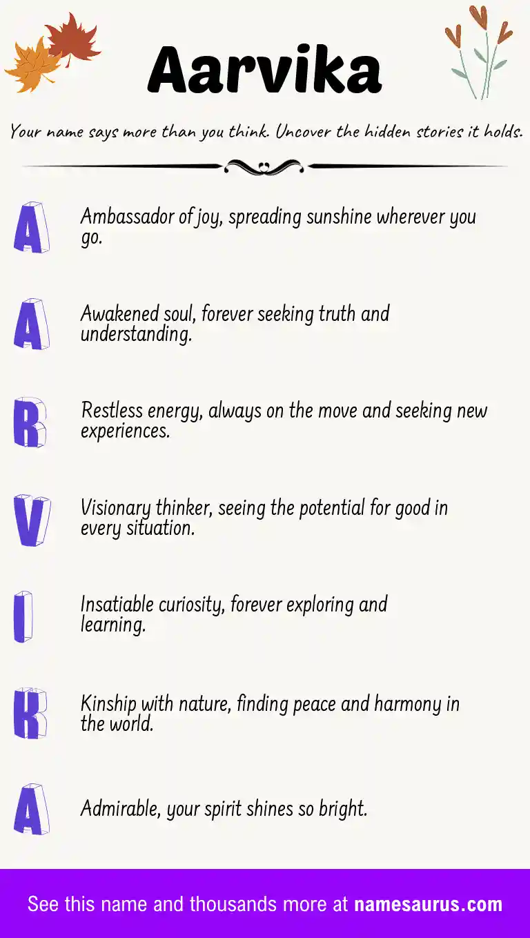 Acrostic poem about Aarvika.