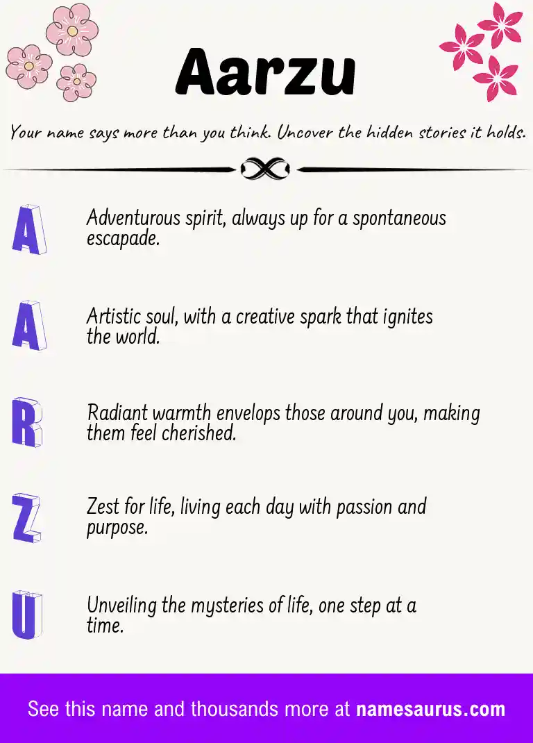 Acrostic poem about Aarzu.