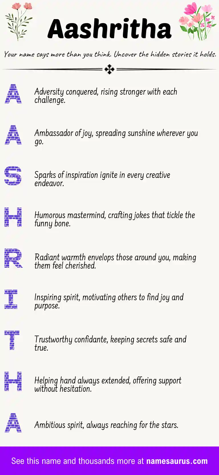 Acrostic poem about Aashritha.