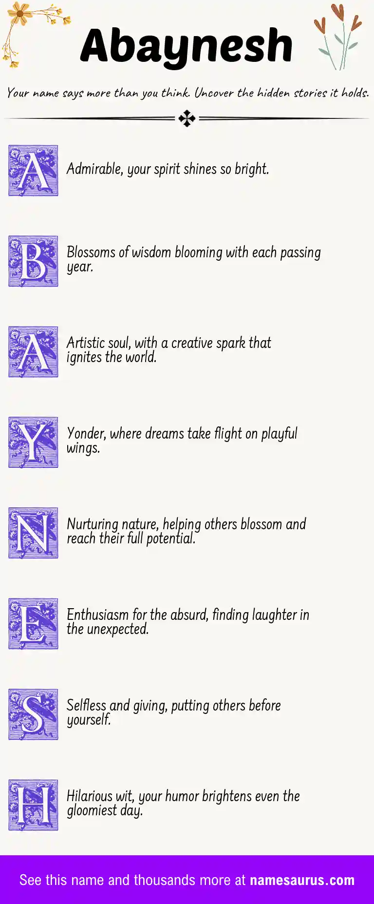 Acrostic poem about Abaynesh.