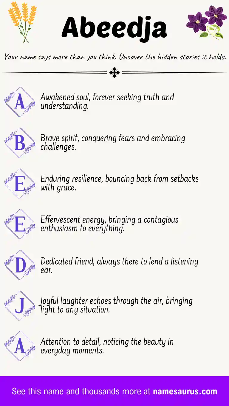 Acrostic poem about Abeedja.