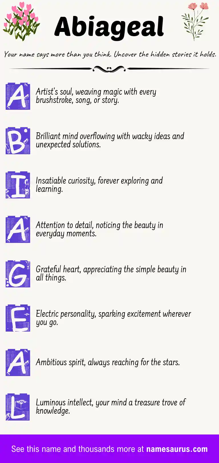 Acrostic poem about Abiageal.