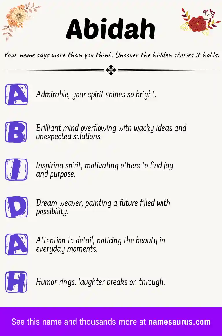 Acrostic poem about Abidah.