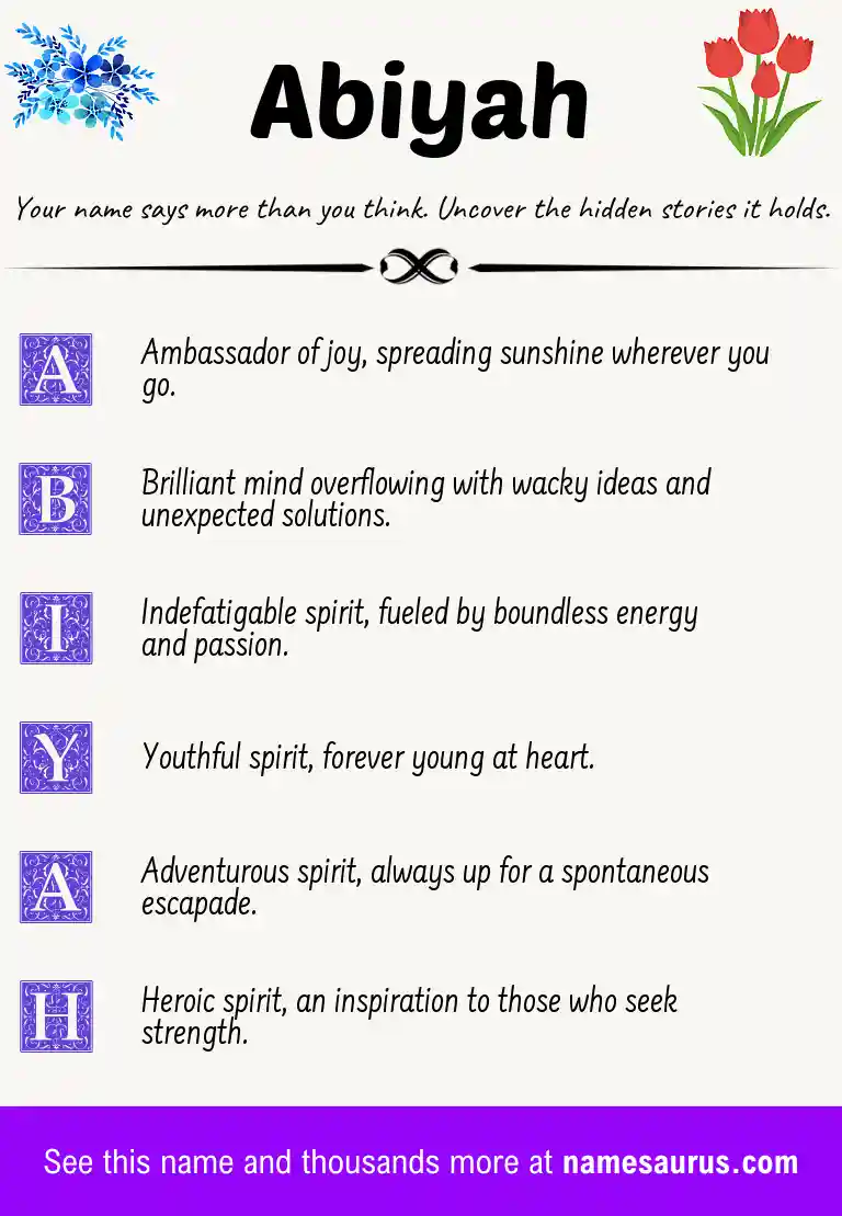 Acrostic poem about Abiyah.