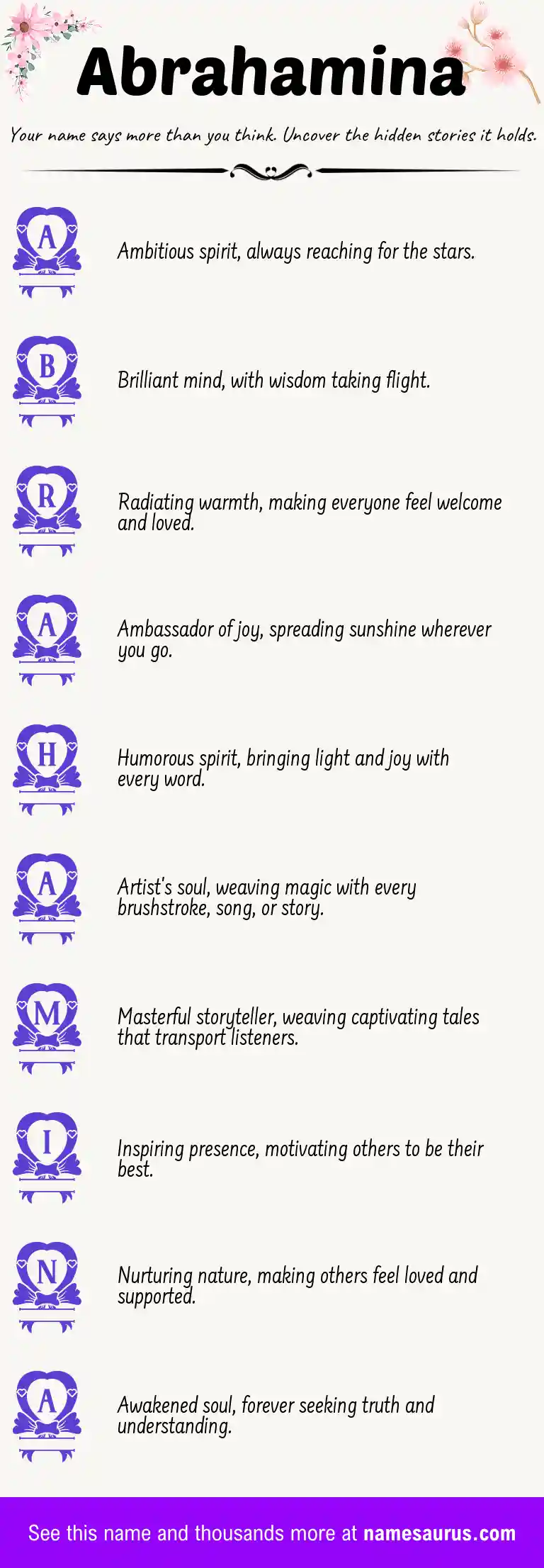 Acrostic poem about Abrahamina.
