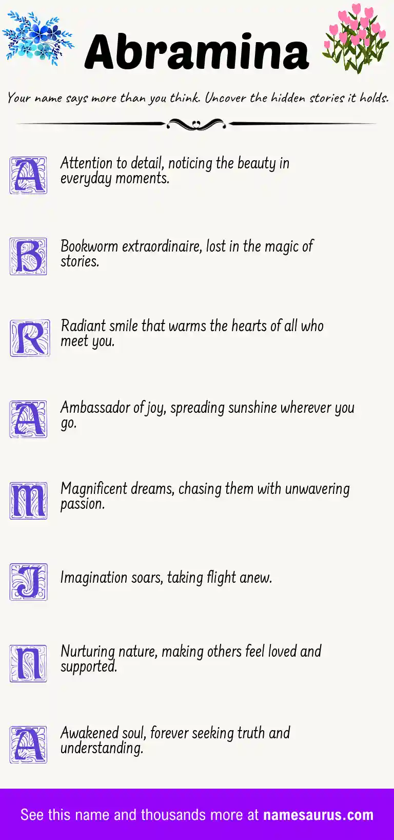 Acrostic poem about Abramina.