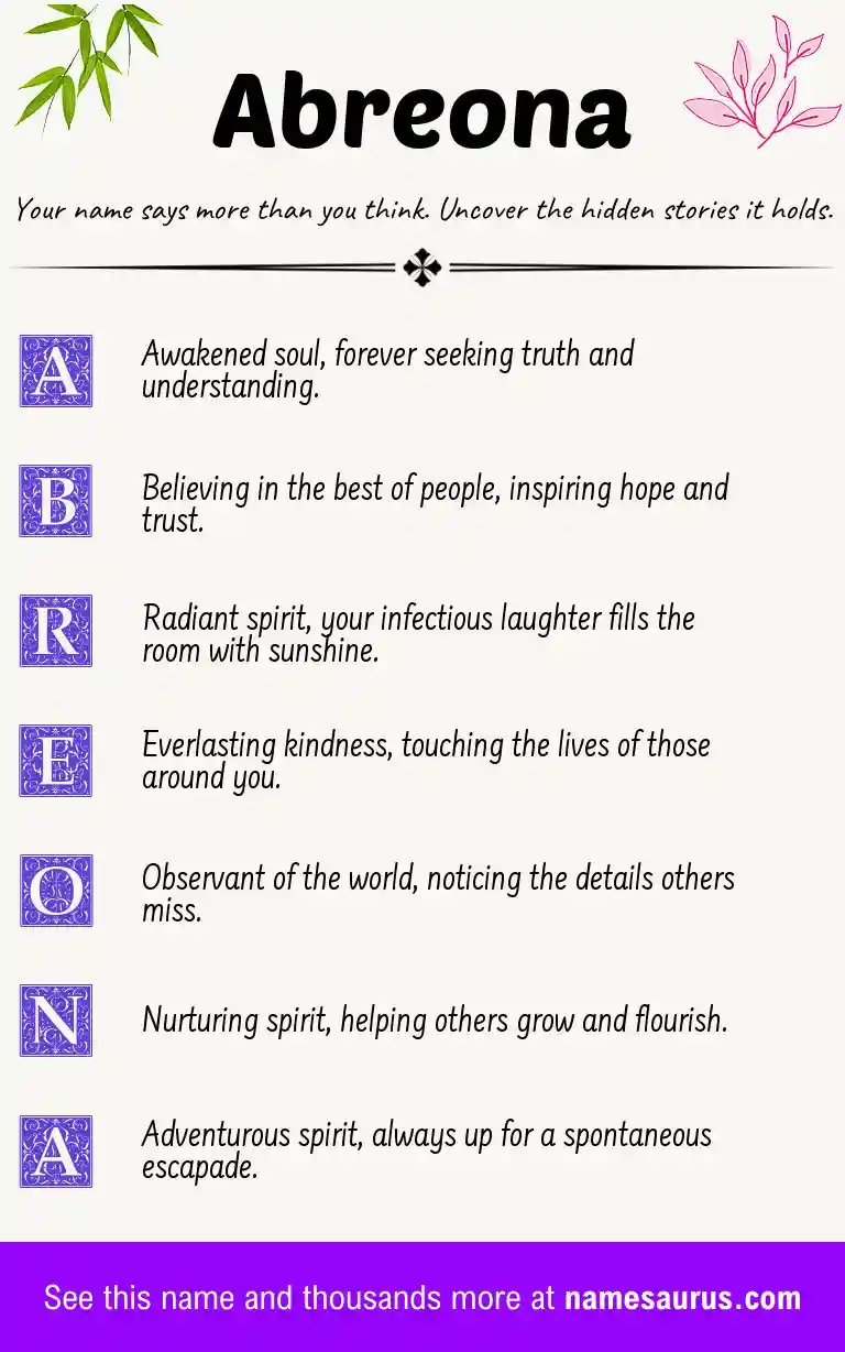 Acrostic poem about Abreona.