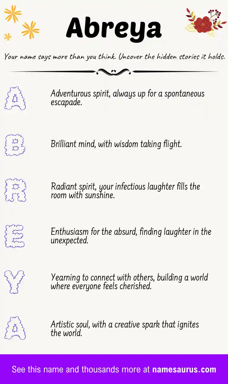 Acrostic poem about Abreya.