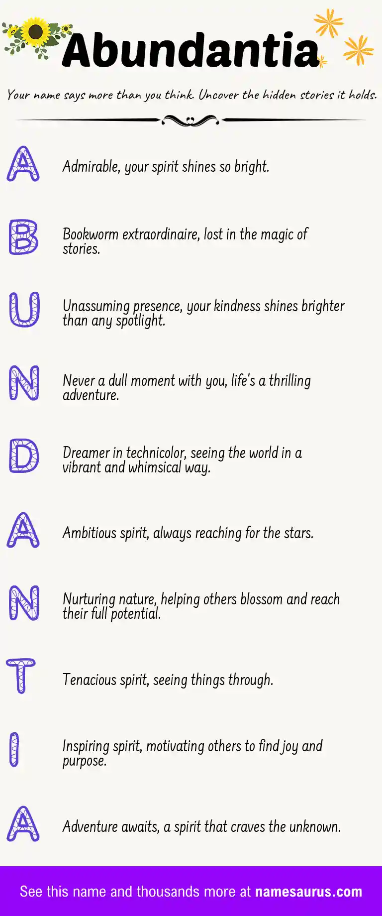 Acrostic poem about Abundantia.