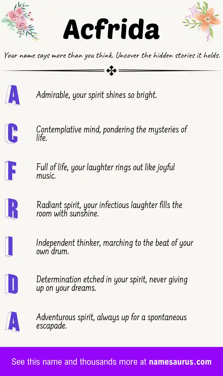 Acrostic poem about Acfrida.