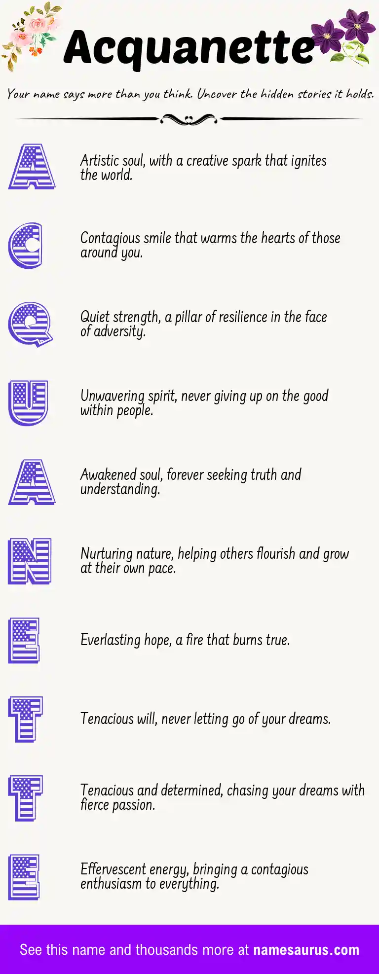 Acrostic poem about Acquanette.