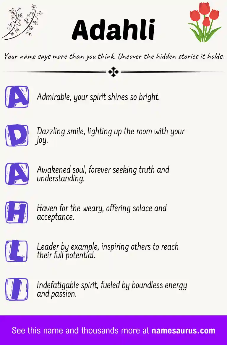 Acrostic poem about Adahli.