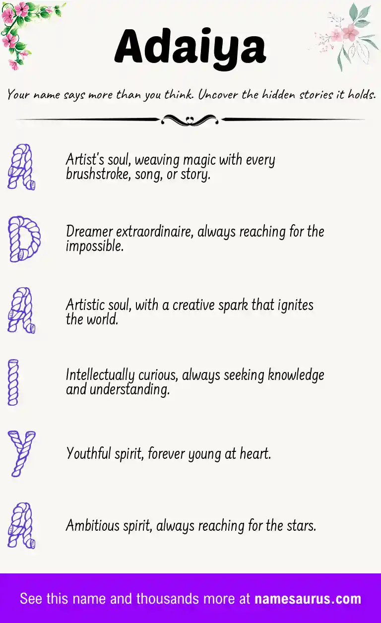 Acrostic poem about Adaiya.