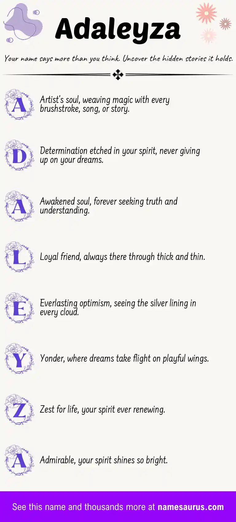 Acrostic poem about Adaleyza.