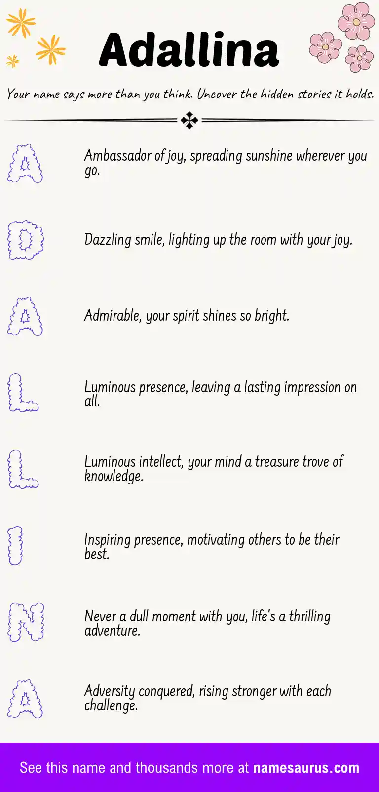 Acrostic poem about Adallina.