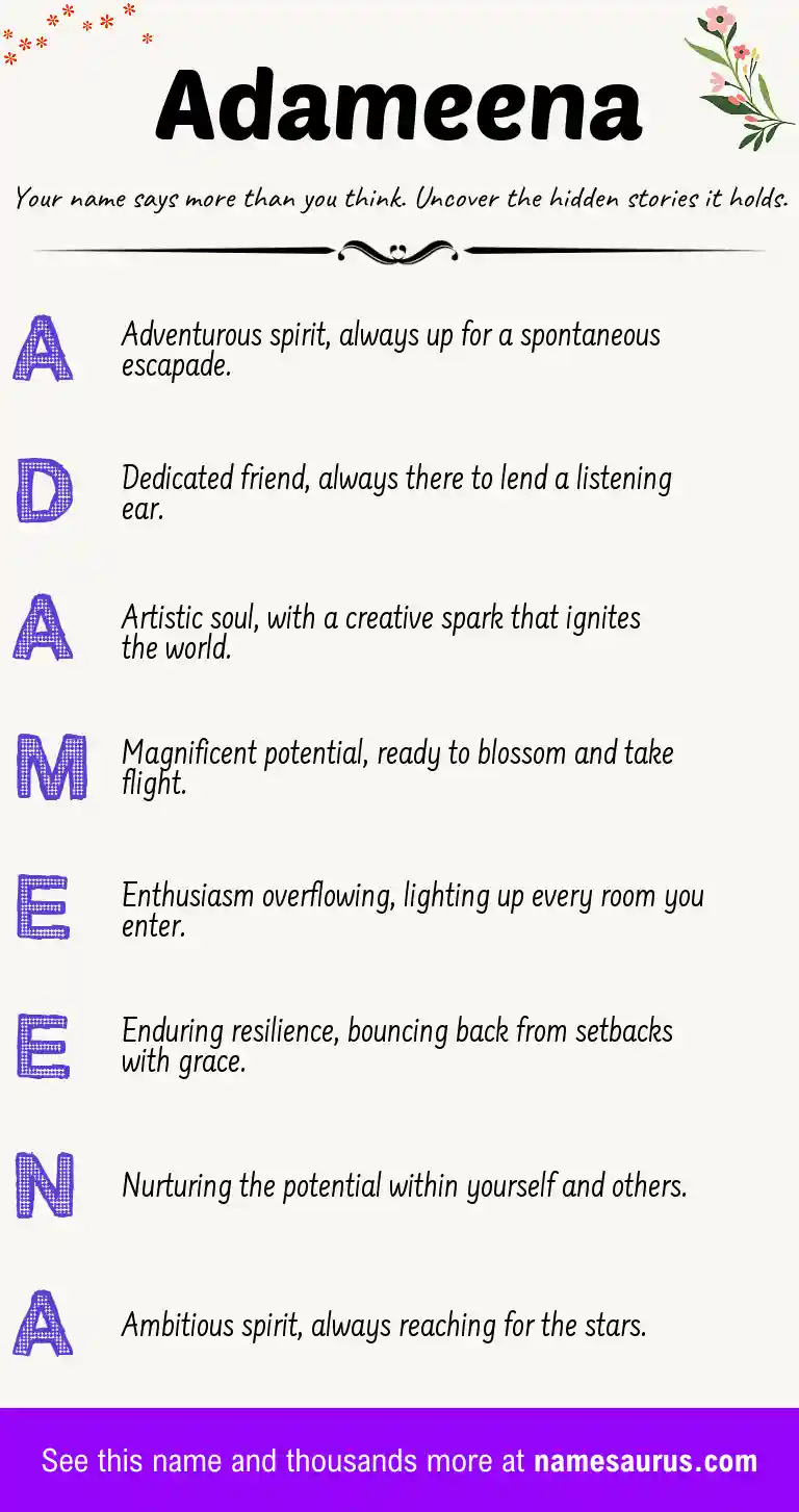 Acrostic poem about Adameena.