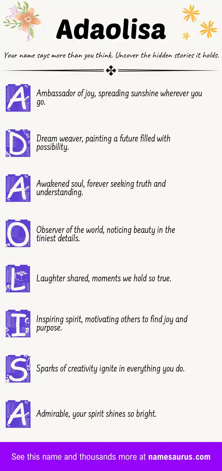 Acrostic poem about Adaolisa.