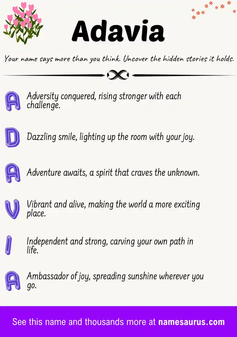 Acrostic poem about Adavia.