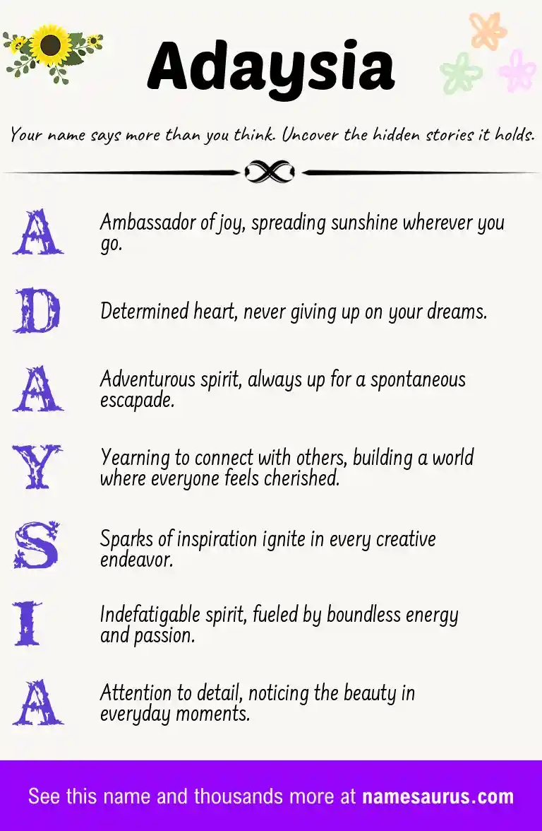 Acrostic poem about Adaysia.