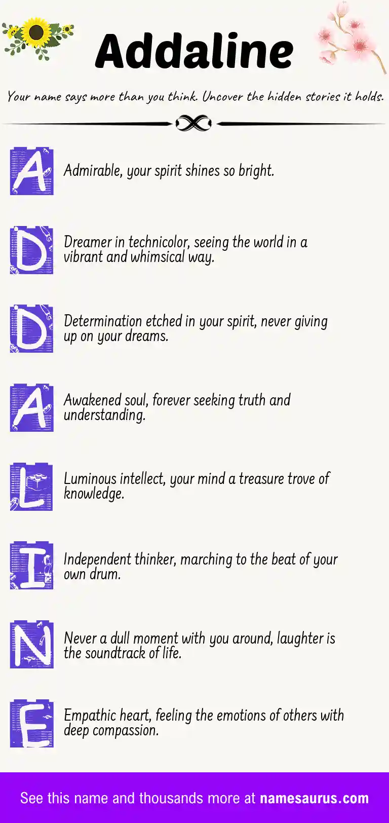 Acrostic poem about Addaline.