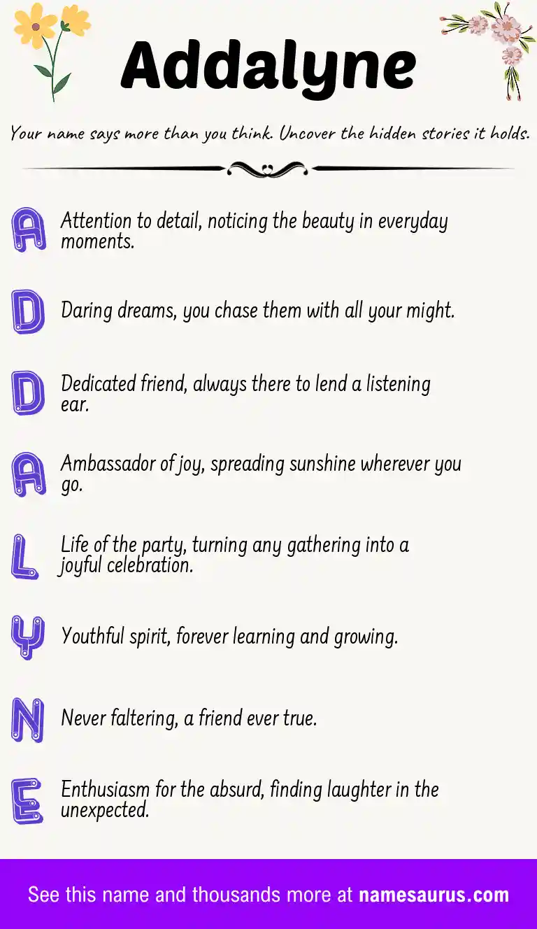 Acrostic poem about Addalyne.
