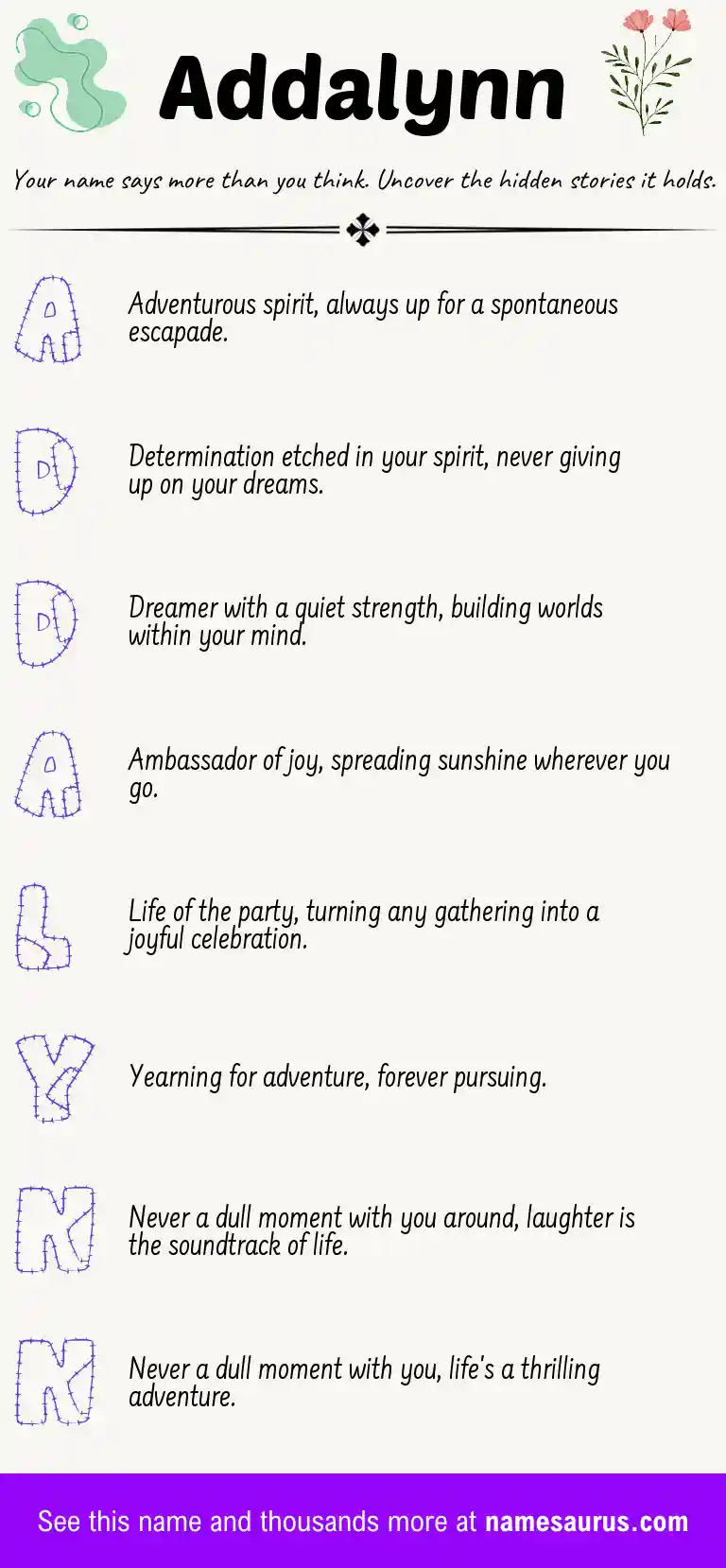Acrostic poem about Addalynn.