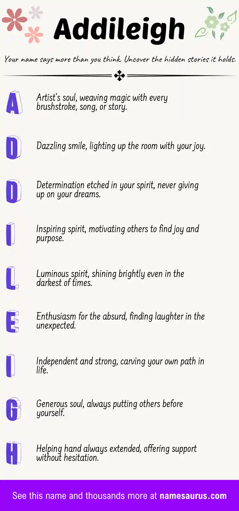 Acrostic poem about Addileigh.
