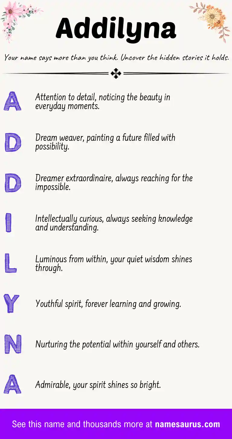 Acrostic poem about Addilyna.