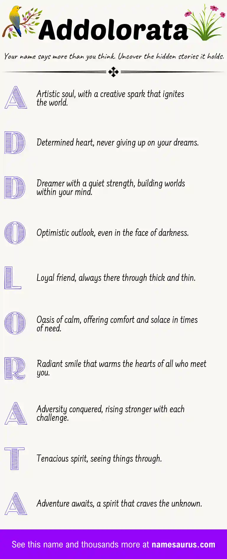 Acrostic poem about Addolorata.